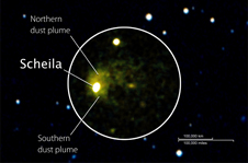 Hubble and Swift images of Scheila combined
