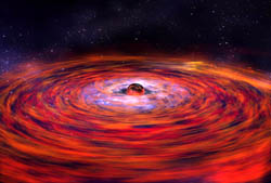 An artist depiction of a disk of hot gas nearest the neutron star.