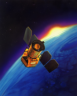 Artist's conception of the GALEX satellite in orbit