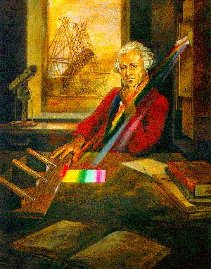 Illustration of William Herschel with his experiment that enabled the discovery of infrared light