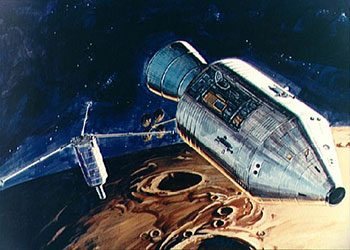 Artist's conception showing a small lunar satellite ejected from Apollo 15