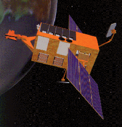 An artist's impression of the Rossi X-ray Timing Explorer spacecraft in oribt.