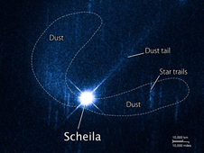 Asteroid Scheila showing dust plumes from a suspected impact