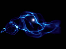 From from the simulation showing the X-rays produced by a black hole and its effects on nearby gas.