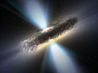 Illustration of a doughnut shaped ring encircling a supermassive black hole.