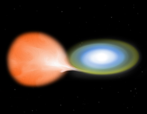 Artist's impression of a binary star system with a white dwarf and red giant companion