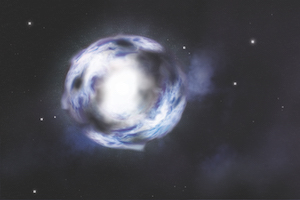 An artist's rendering of an extremely massive blue supergiant at the end of its life.