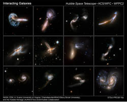 A collection of views of colliding galaxies from the Hubble Space Telescope