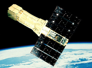 An artist's impression of the ASCA satellite in orbit.