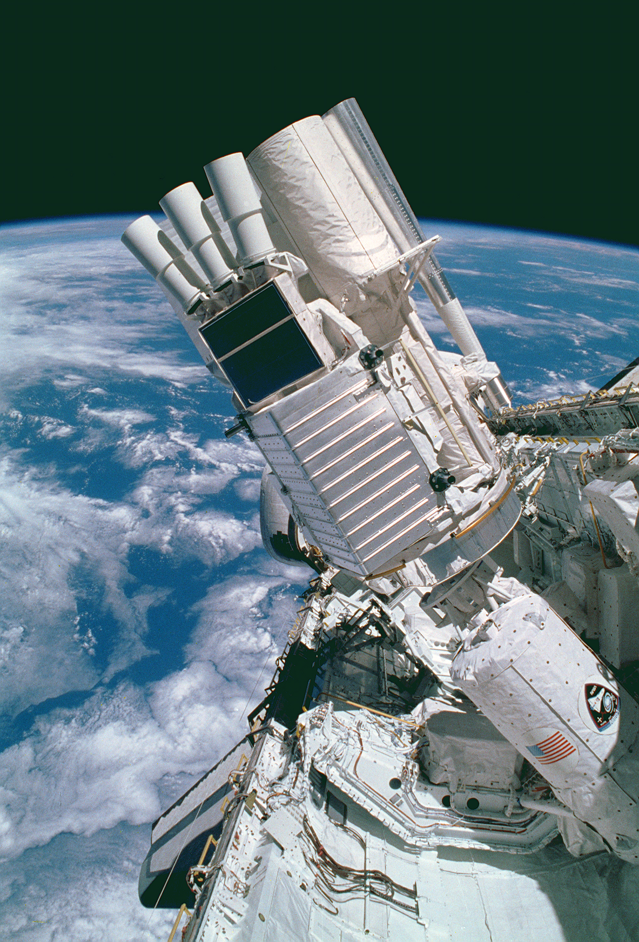 The Astro-1 observatory mounted on the Space Shuttle Columbia.
