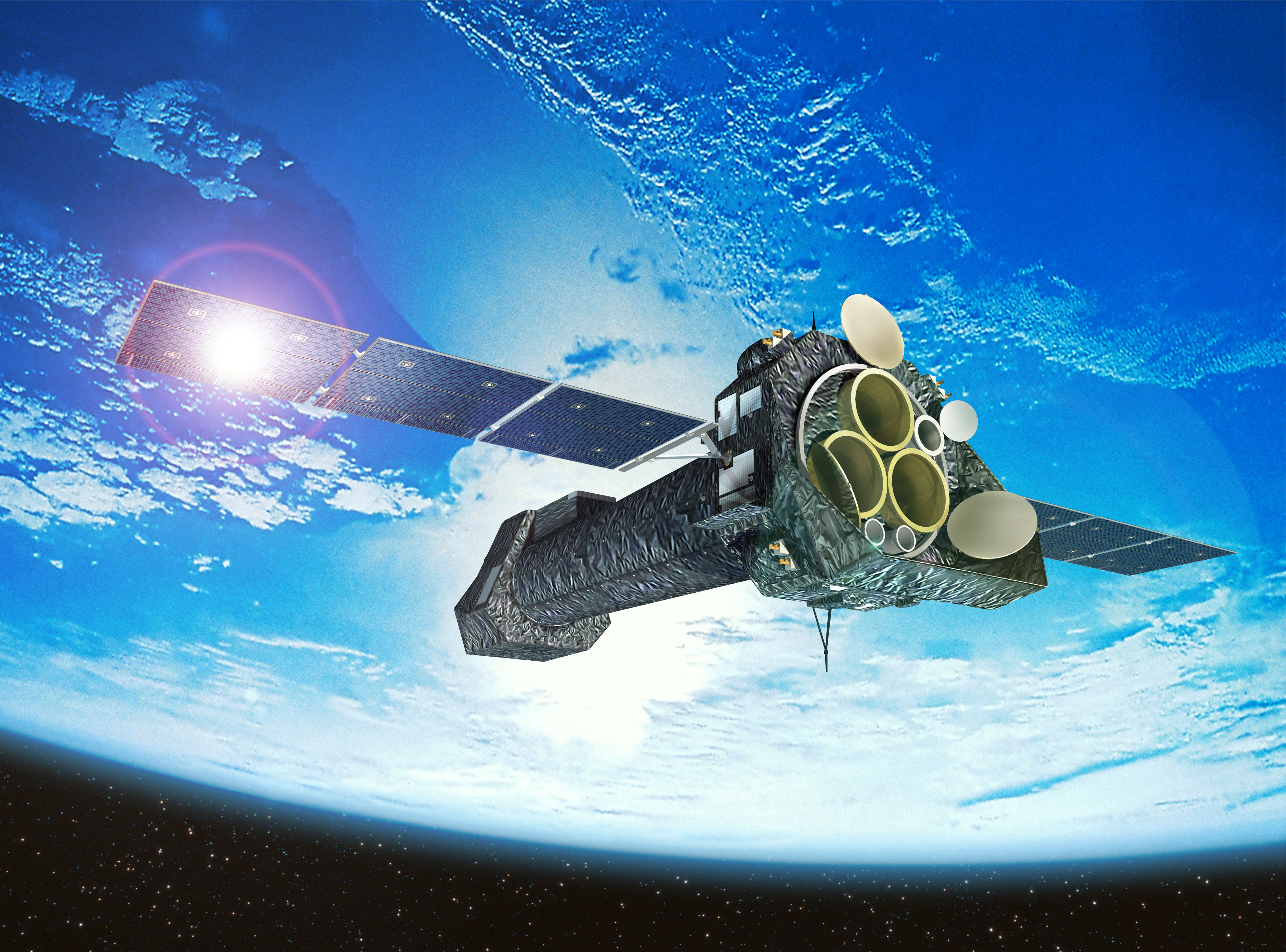 An artist's impression of the XMM-Newton satellite in orbit