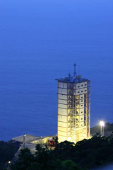 The rocket launch tower at sunrise
