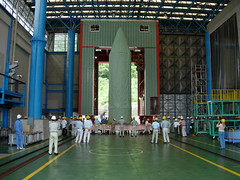 Moving the Suzaku rocket onto the launch pad
