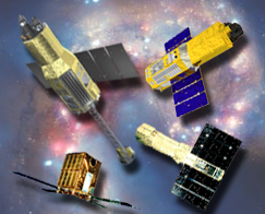 Illustration of the Astro-H, Suzaku, ASCA, and Ginga satellites.