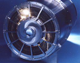 The XRT mirror housing. The mirrors are nearly parallel to the telescope's line-of-sight and nested, one inside another