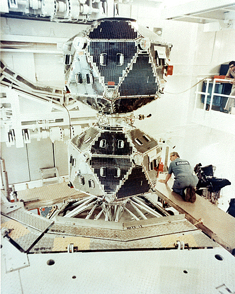 One of the Vela 5 satellites in a clean room.
