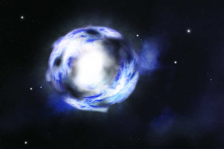An artist's rendering of an extremely massive blue supergiant at the end of its life.