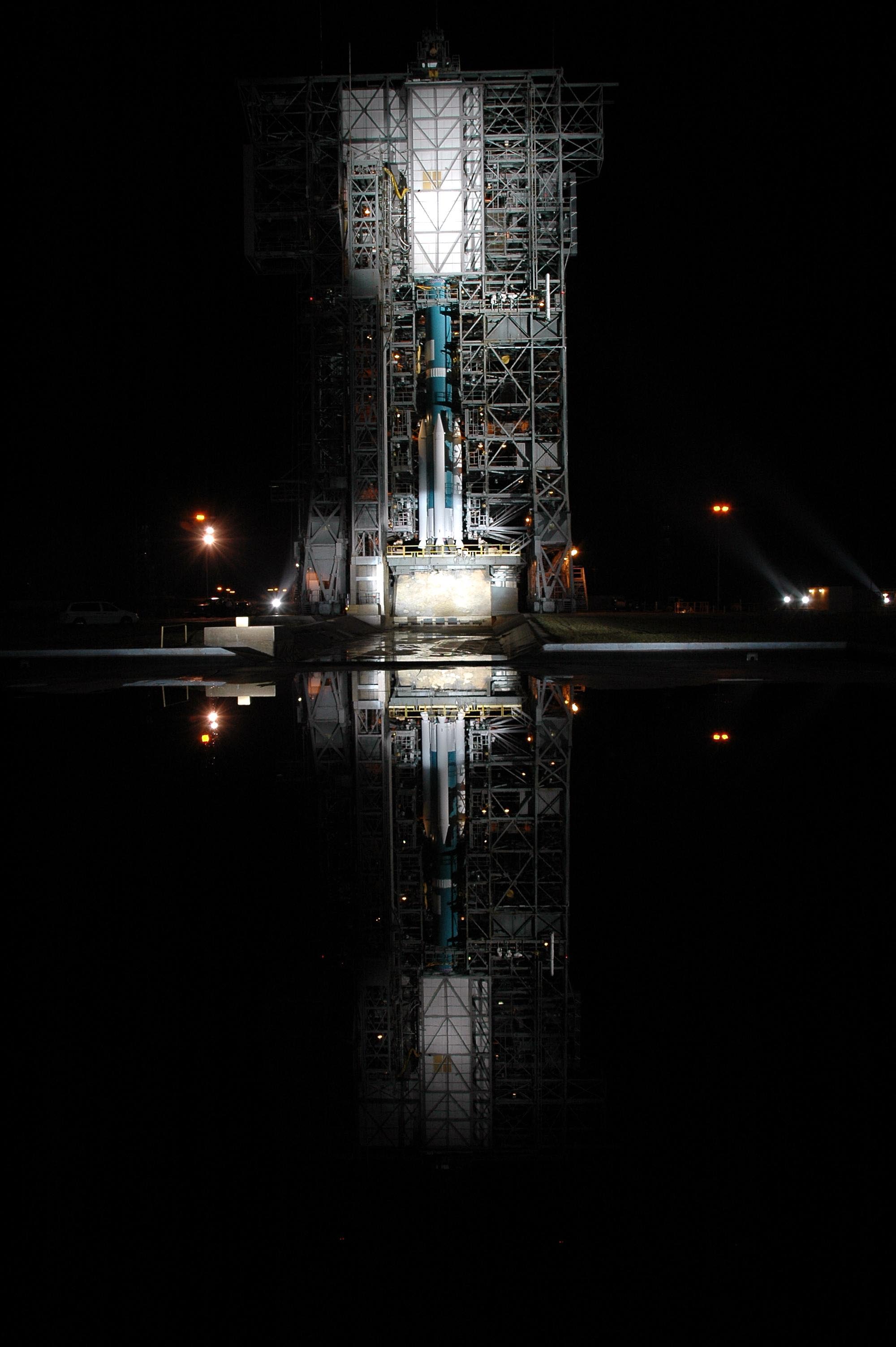 A Boeing Delta II expendable launch vehicle stands ready to launch NASA's Swift spacecraft