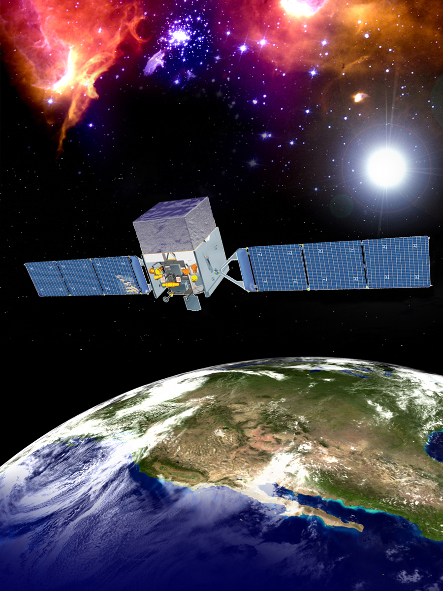 Illustration of the Fermi satellite in space