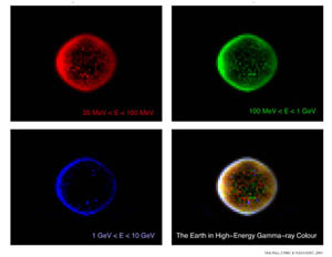 False-color image of the Earth in three gamma-ray energy bands.