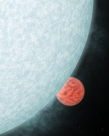 Artist concept of an extra-solar planet and its parent star.