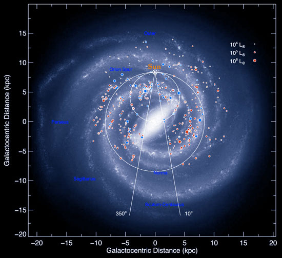 Artist conception of the Milky Way based on observations of young massive stars and HII regions