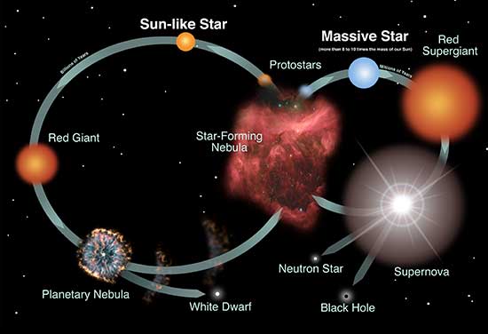 Diagram of the lifecycles of stars